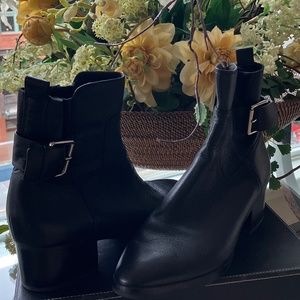 Via Spiga Black Leather Ankle Boots  with Silver Clasp & Zipper - Size 9.5